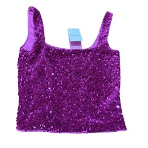 Glitz Sparkle Magenta Sequin Strap Top Size 6 New With Tags